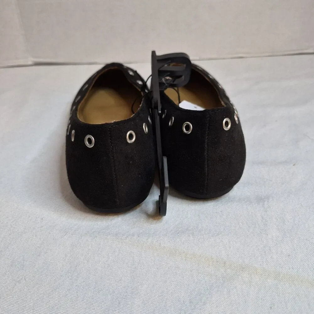 Time And Tru Women's Corset Ballet Flats Size 9 Black Faux Suede  Grommets